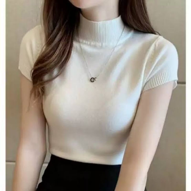 White mock turtleneck short on sale sleeve