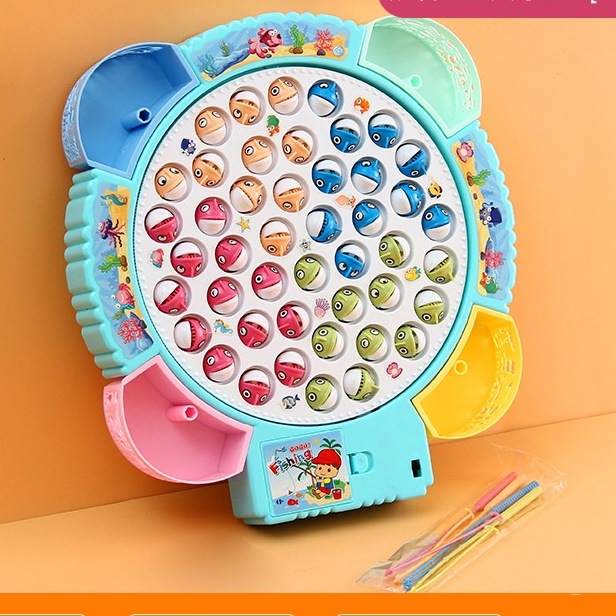[SG Stock] Kids Electric Rotating Fishing Game Toy Musical Fish Board with Rods and Baskets Toddler Gift Set