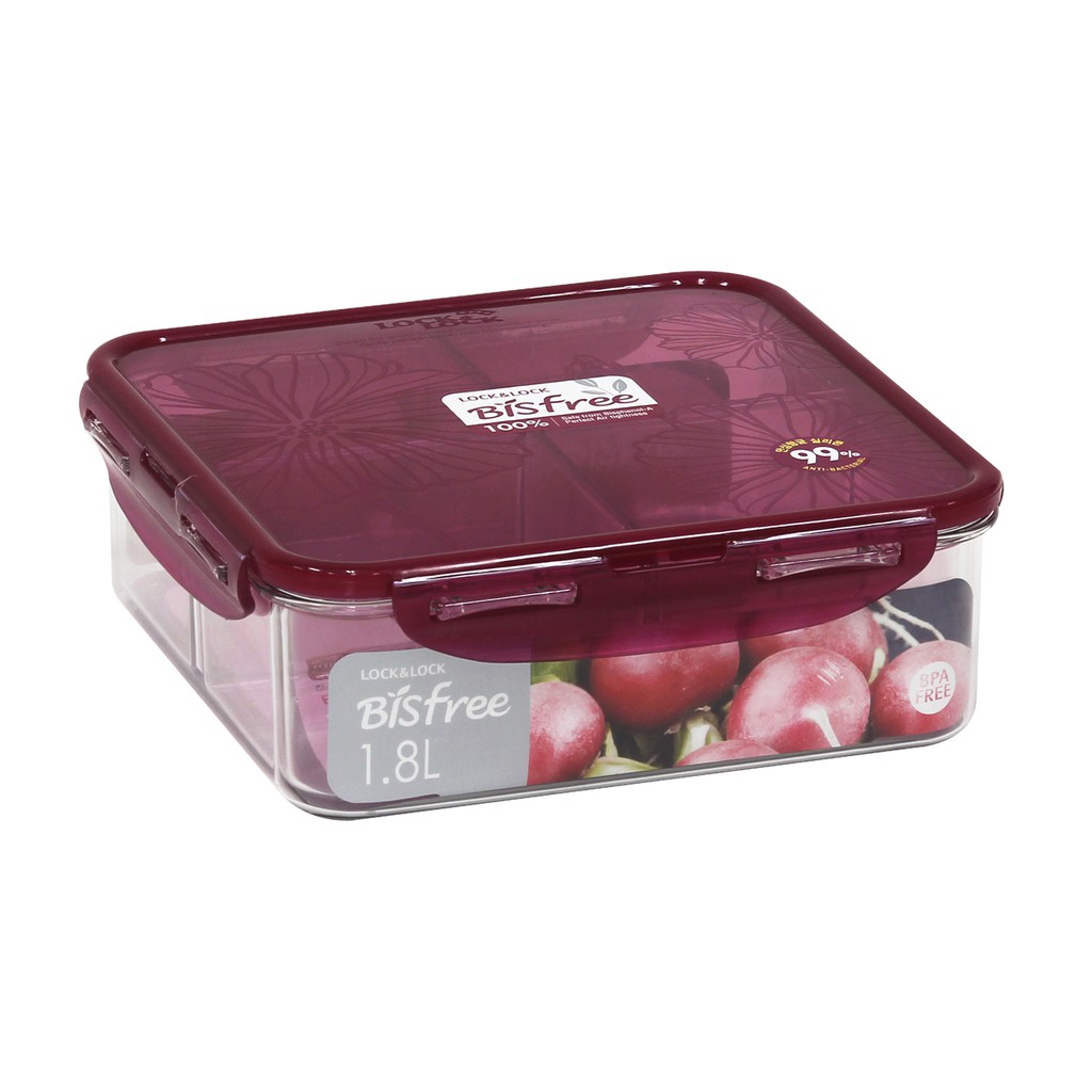 LocknLock Official Bisfree Food Container with Divider 1.8L SQ Red (LBF ...