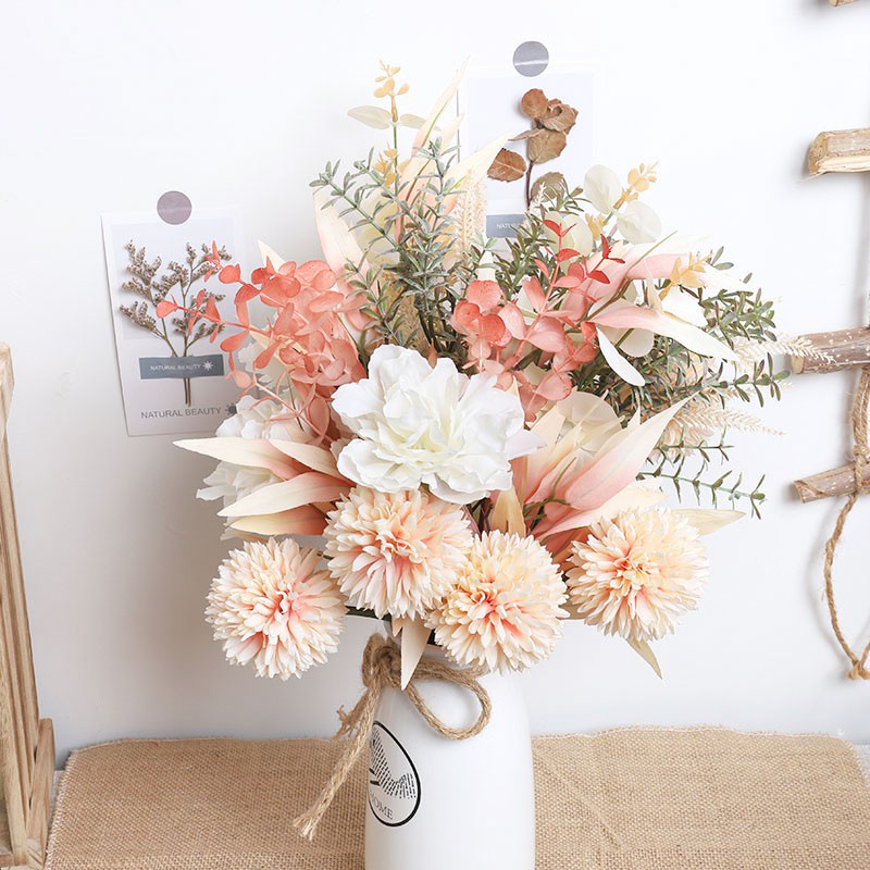 12 PCS Autumn Mixed Bouquet Peony Bulbous Chrysanthemum Simulation Flower Decorative Flower Arrangement Art Eucalyptus