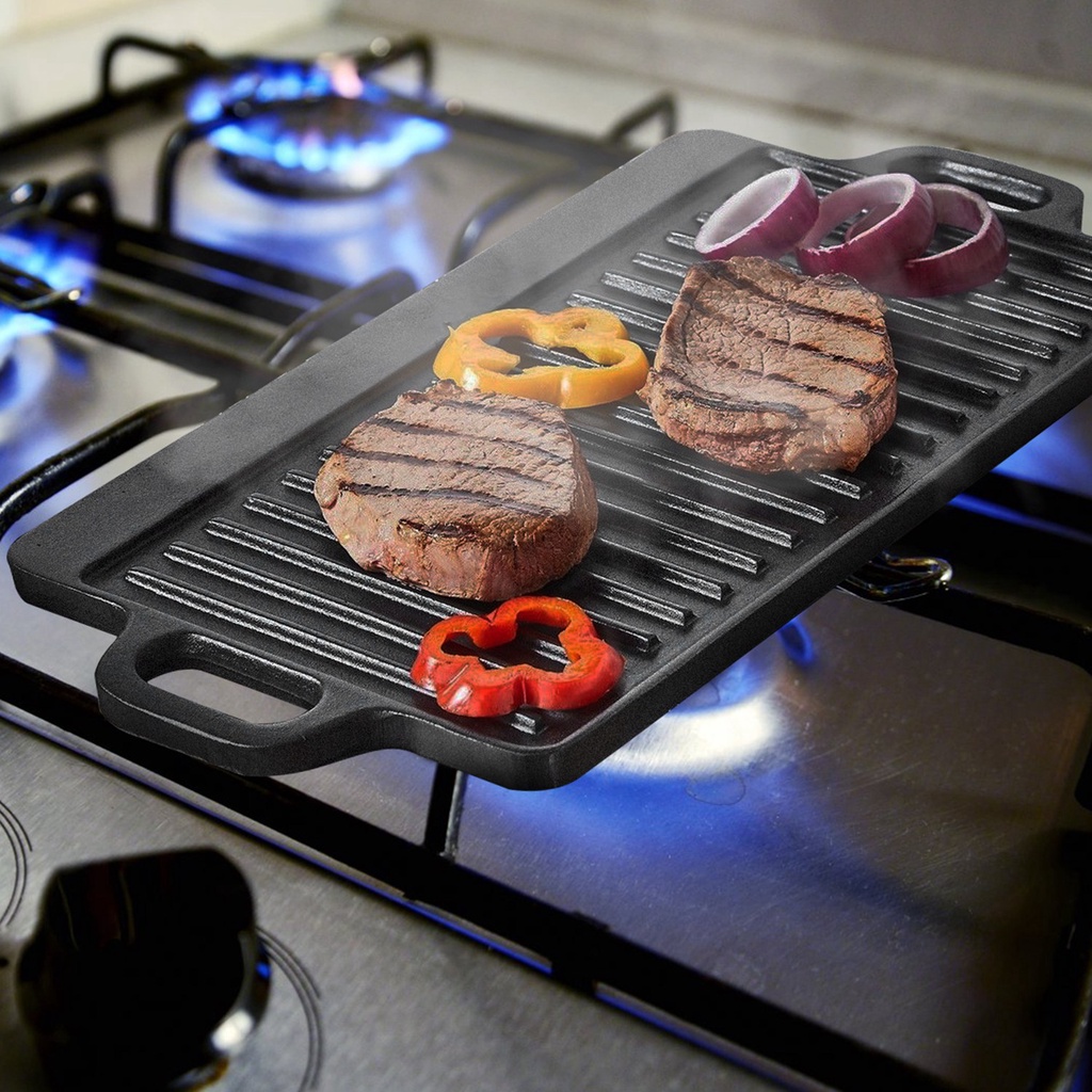 1Pack 16.54in Cast Iron Griddle Plate Reversible Grill Pan Double Sided Used w Handles for Gas Stove Ceramic Oven Camp Shopee Singapore