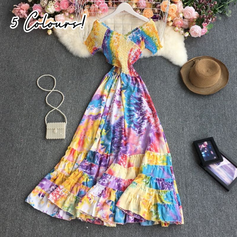 Rainbow chiffon clearance maxi dress