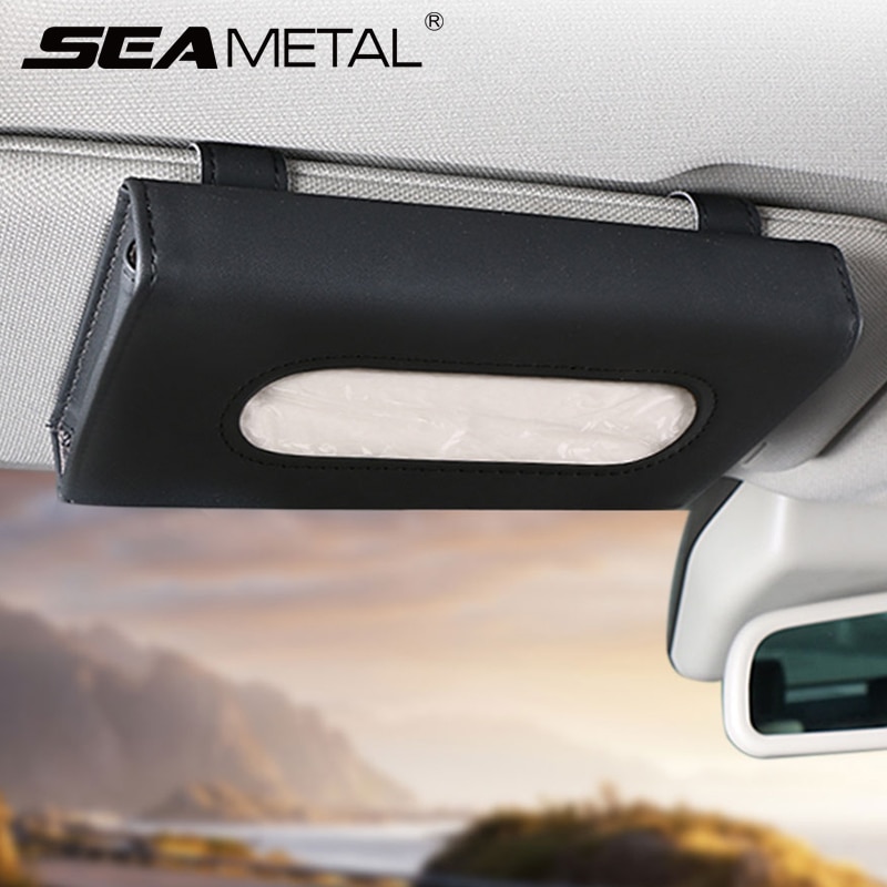 SEAMETAL PU Leather Car Tissue Bag Universal Auto Sun Visor Paper Holder Container Hanging Napkin Case Sunshade Issue Box Car Accessories