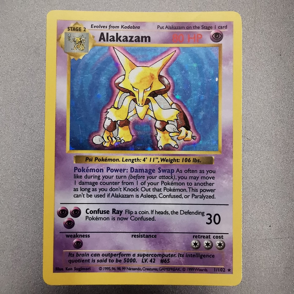 Pokemon Alakazam Holo Base Set (Shadowless) 1/102 (Light Played - LP ...