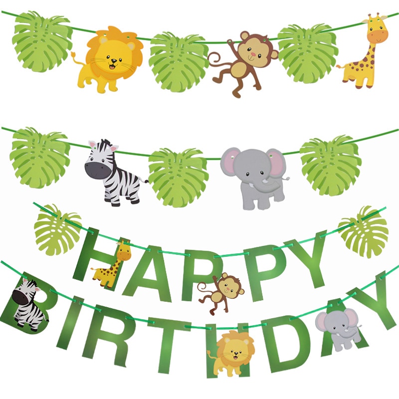 Jungle Party Animal Paper Banner Birthday Party Decorations Kids Safari ...