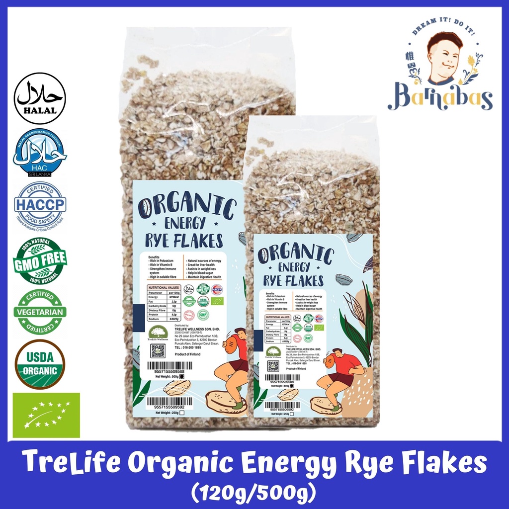 Trelife Organic Energy Rye Flakes Functional Source Rye (120g/500g ...