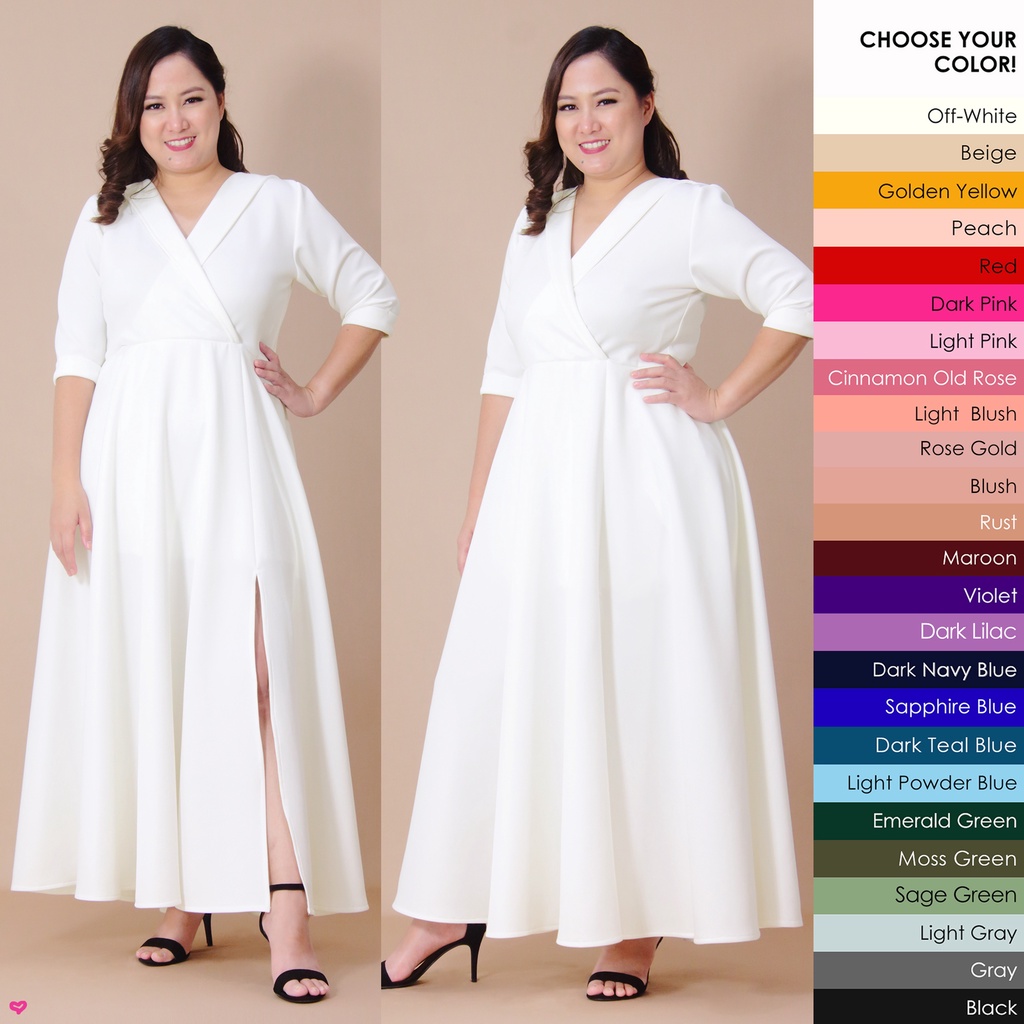 Overlap Slit Maxi Party Plus Wedding Plain White Dress Syala ...