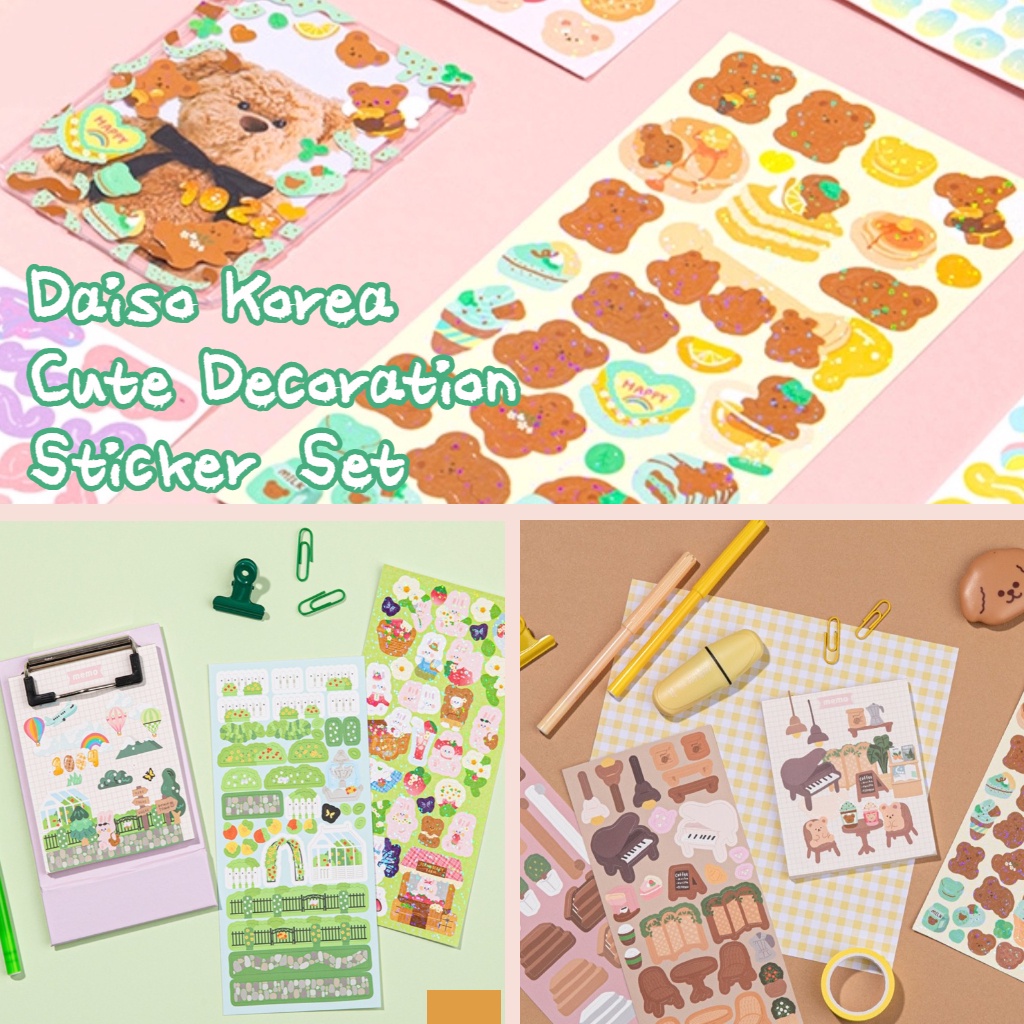 Korea Daiso Cute Stickers Deco Sticker Sheet Planner Sticker Set Bear Series Stickers Korean 9206