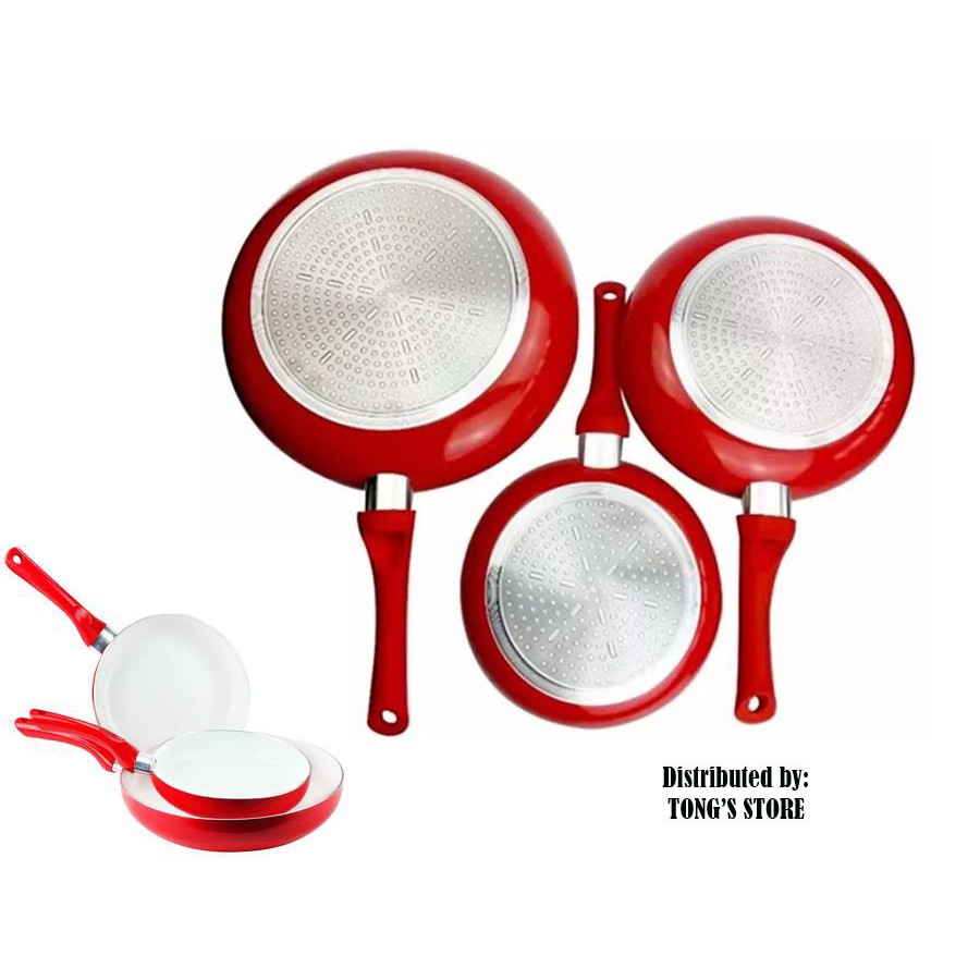 TONG'S 5-piece Ceramic Coated Pan Set (Red) | Shopee Singapore