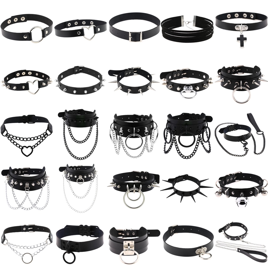 Harajuku Women Men Punk Sexy Rock Gothic PU Leather Choker Retro Necklace Cosplay Hip Hop Clavicle Chain Jewelry Collar