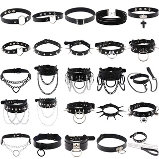 Gothic Choker Necklaces Women Girls Rivet Leather Necklace Rock Kpop Punk  Neck Collars Black Choker Necklace