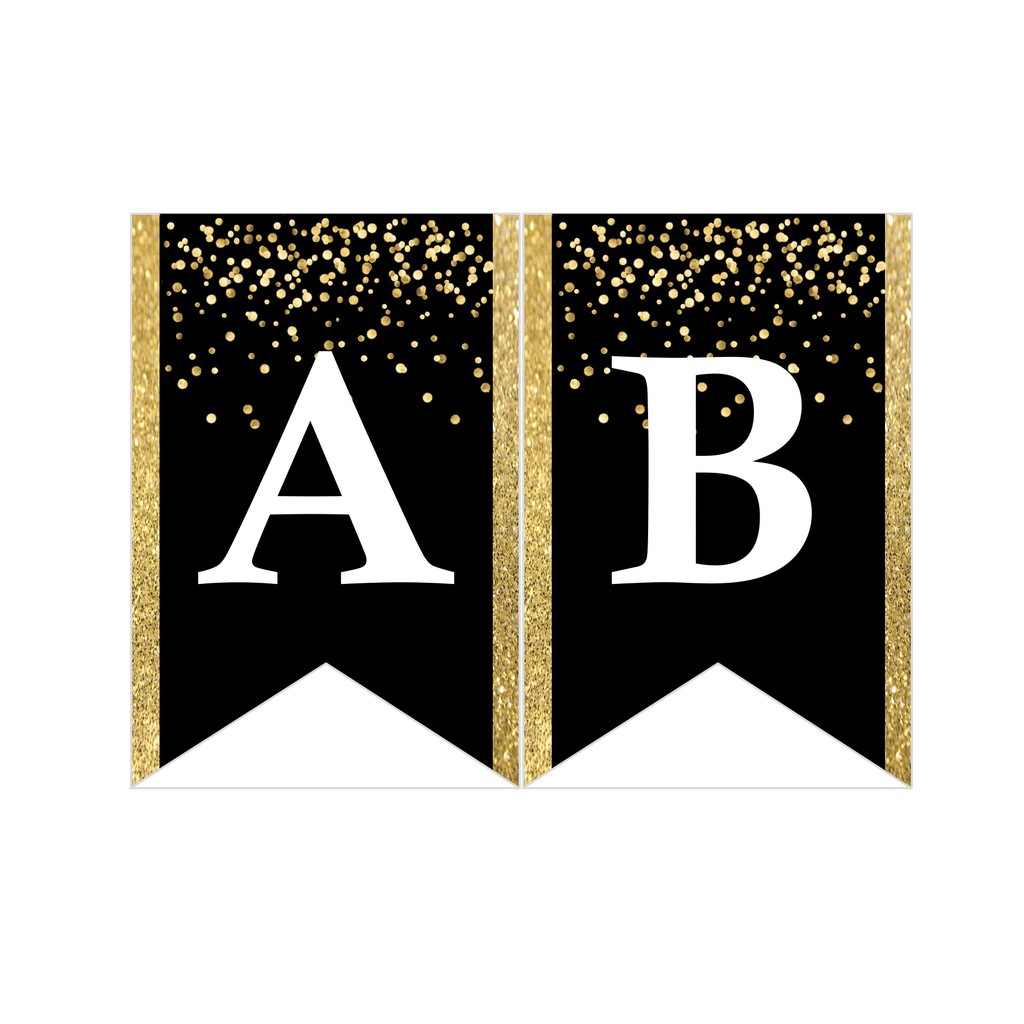 Bunting Banner - White Letters on Black and Gold Background - Happy ...