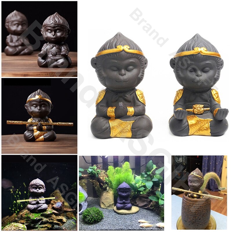Sun Wukong Monkey King Home Aquarium Decoration Ceramic Chinese Legend Monkey Buddha Statue Ornament For Fish Tank Garden Bonsai Tea Set