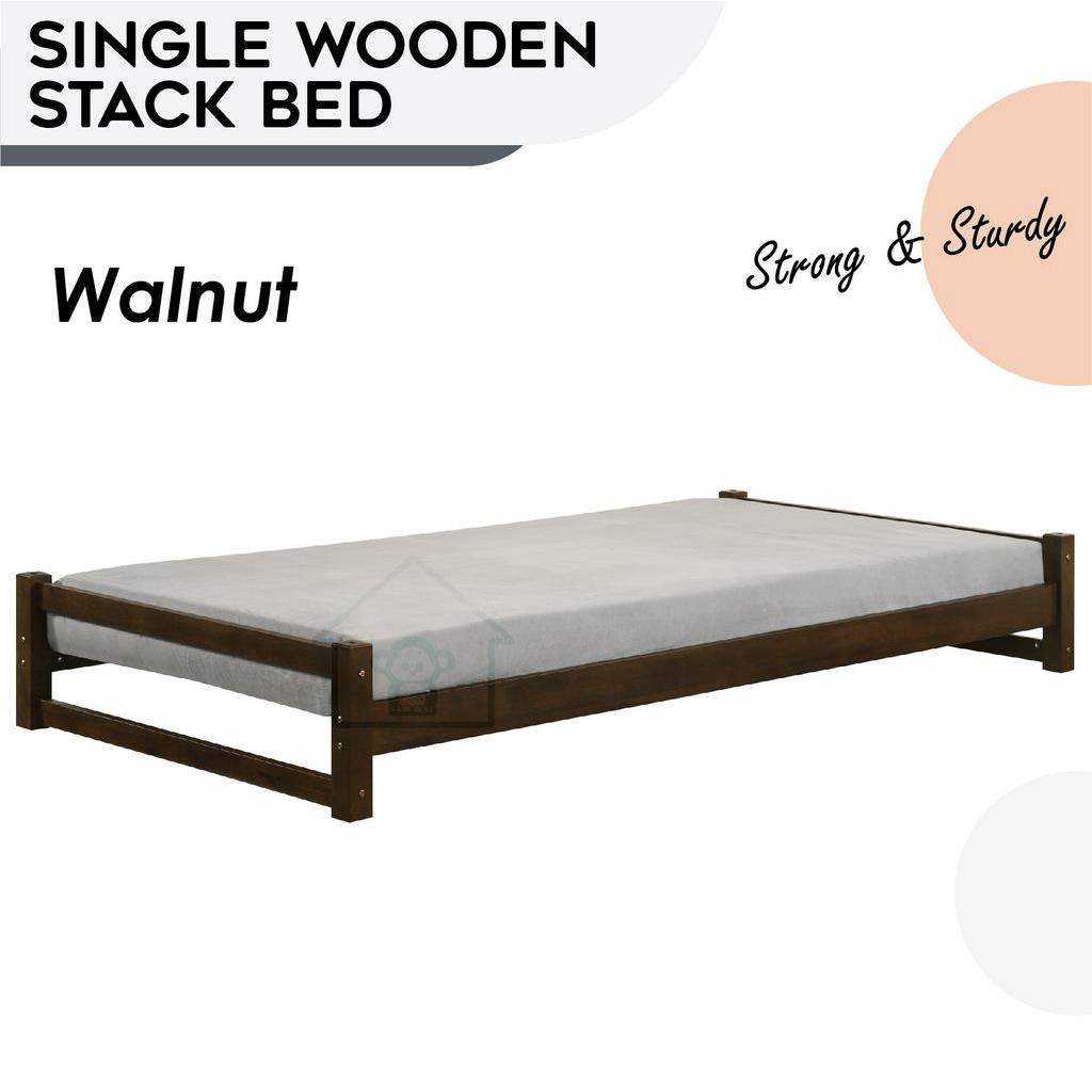 SINGLE WOODEN STACK BED/SINGLE BED/WOODEN BED/STACKABLE BED/SOLID WOOD ...