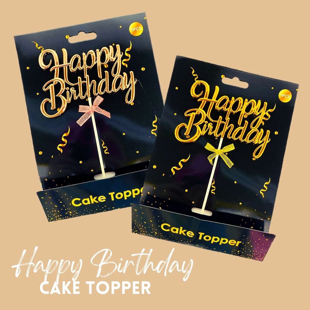 Happy Birthday Cake Topper Hiasan Kek 1 pc Gold Rose Gold Kek Topper ...