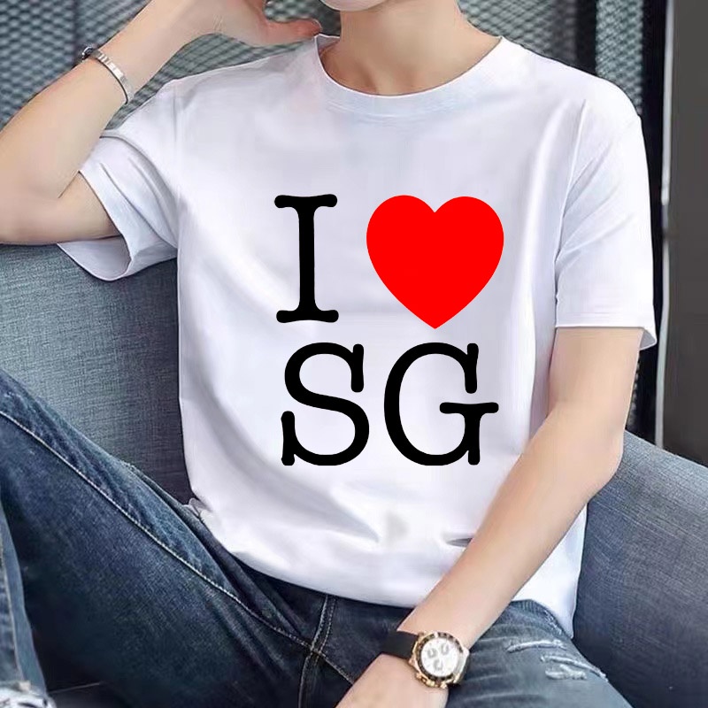 100% Cotton T-Shirt Men Top T Shirts I Love SG Printed T-Shirt | Shopee ...