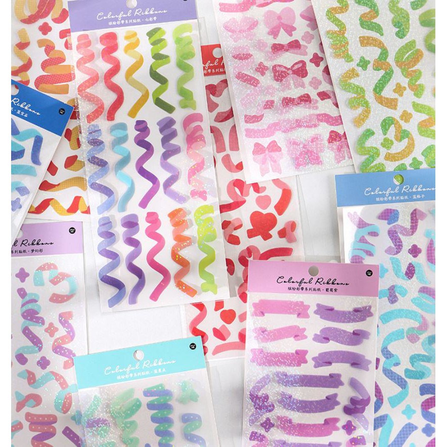 [SG] Confetti Glitter Sticker Sheet / Colorful Ribbon Decor Sticker ...