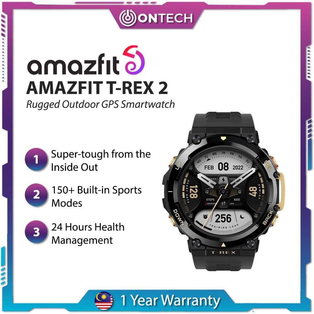 Amazfit T-Rex 2 Smartwatch 5 GPS Satellite Military-grade Fitness with ...
