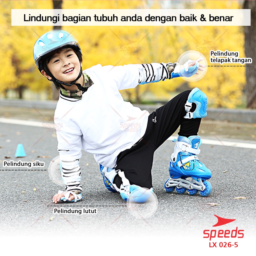 SPEEDS Deker Sepatu Roda Anak Deker Inline Skate Pelindung Lutut Sikut Sepatu Roda Anak 026-5 - Gambar 4