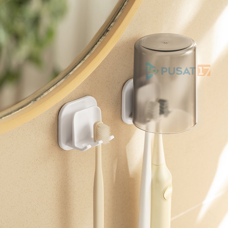PUSAT17 HOLDER SIKAT GIGI TEMPEL DINDING HOOK / GANTUNGAN TEMPEL SIKAT GIGI GELAS / TEMPAT SIKAT GIGI SERBAGUNA / TOOTHBRUSH HOLDER - Gambar 2