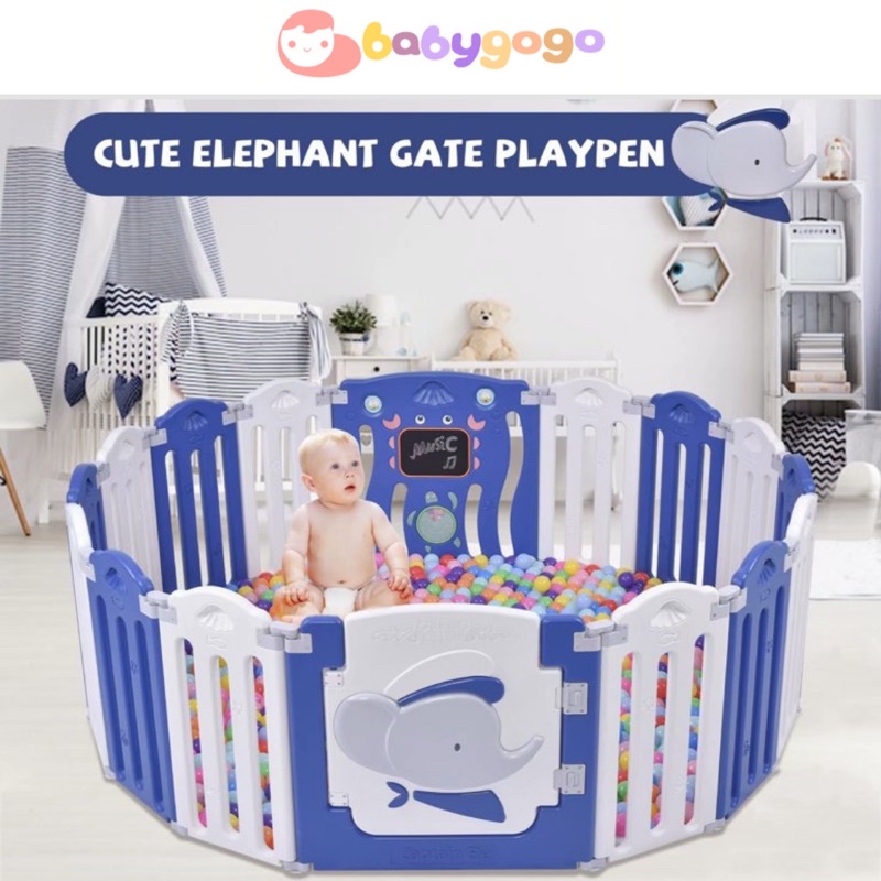 Baby Play Yard Foldable Playpen Safety Fence for Kids Sailor Elephant