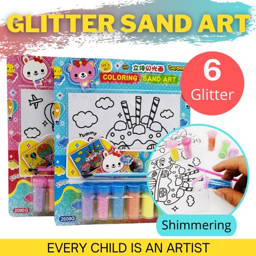 SG Local Kids Sand Art Kits Colored Sand Art Kit for Children 6 glitter sand with 2 Image Sheet