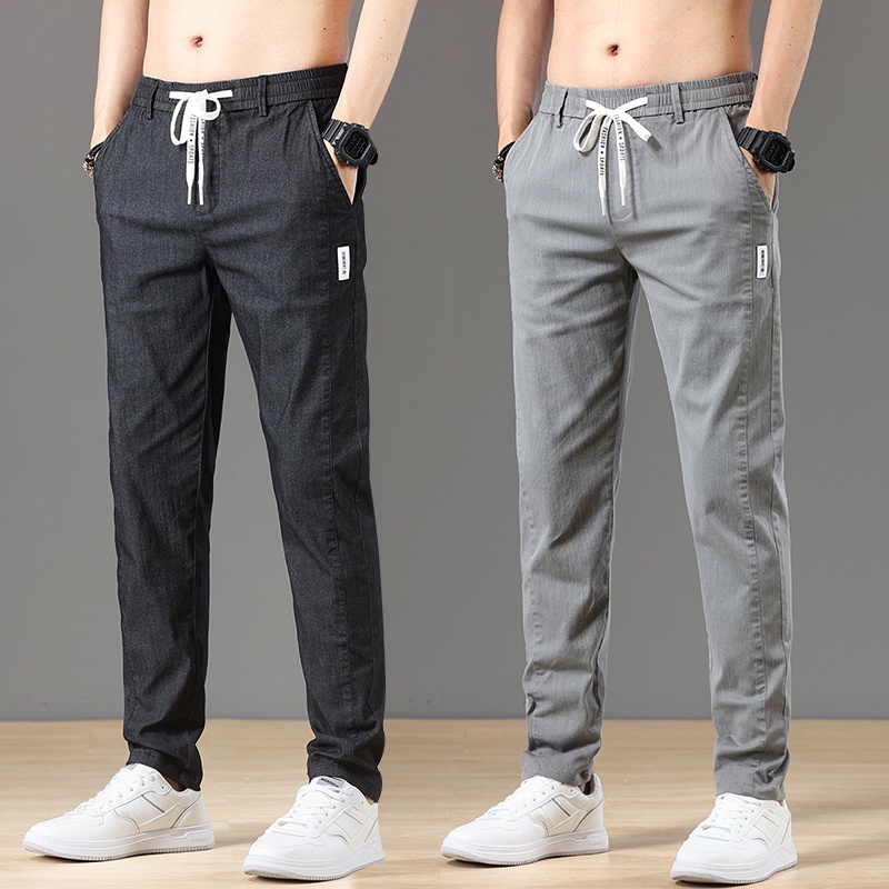 Men s Slim Fit Casual Pants String Waist High Quality for Spring Summer Long Trousers