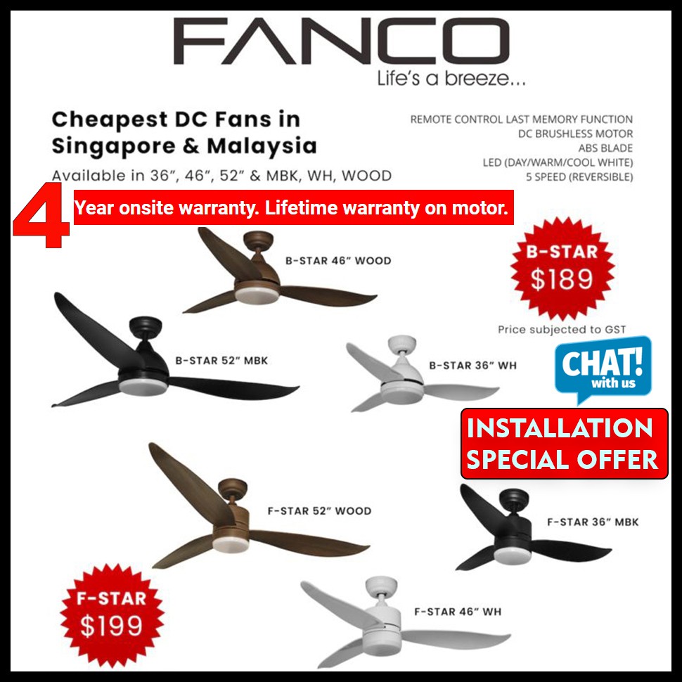 ( PROMO) FANCO Ceiling fan bstar size36/46/52 4 years onsite