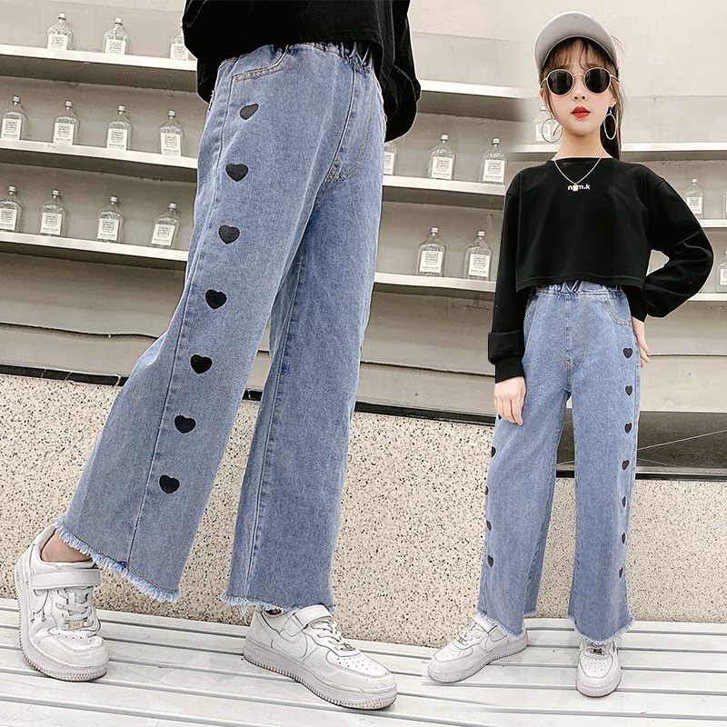 Street Girls Jeans Spring Autumn Kids Wide-leg Pants Child's