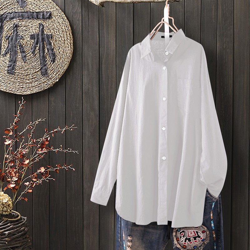 ZANZEA Women Casual Long Sleeve Loose Split Hem Plus Size Blouse ...