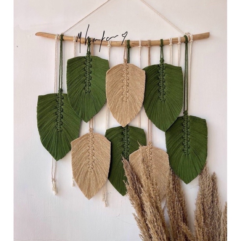 HIJAU Macrame leaf Wall Decoration Wall Decoration, Green leaf macrame Wall Display. (macrame leaf)