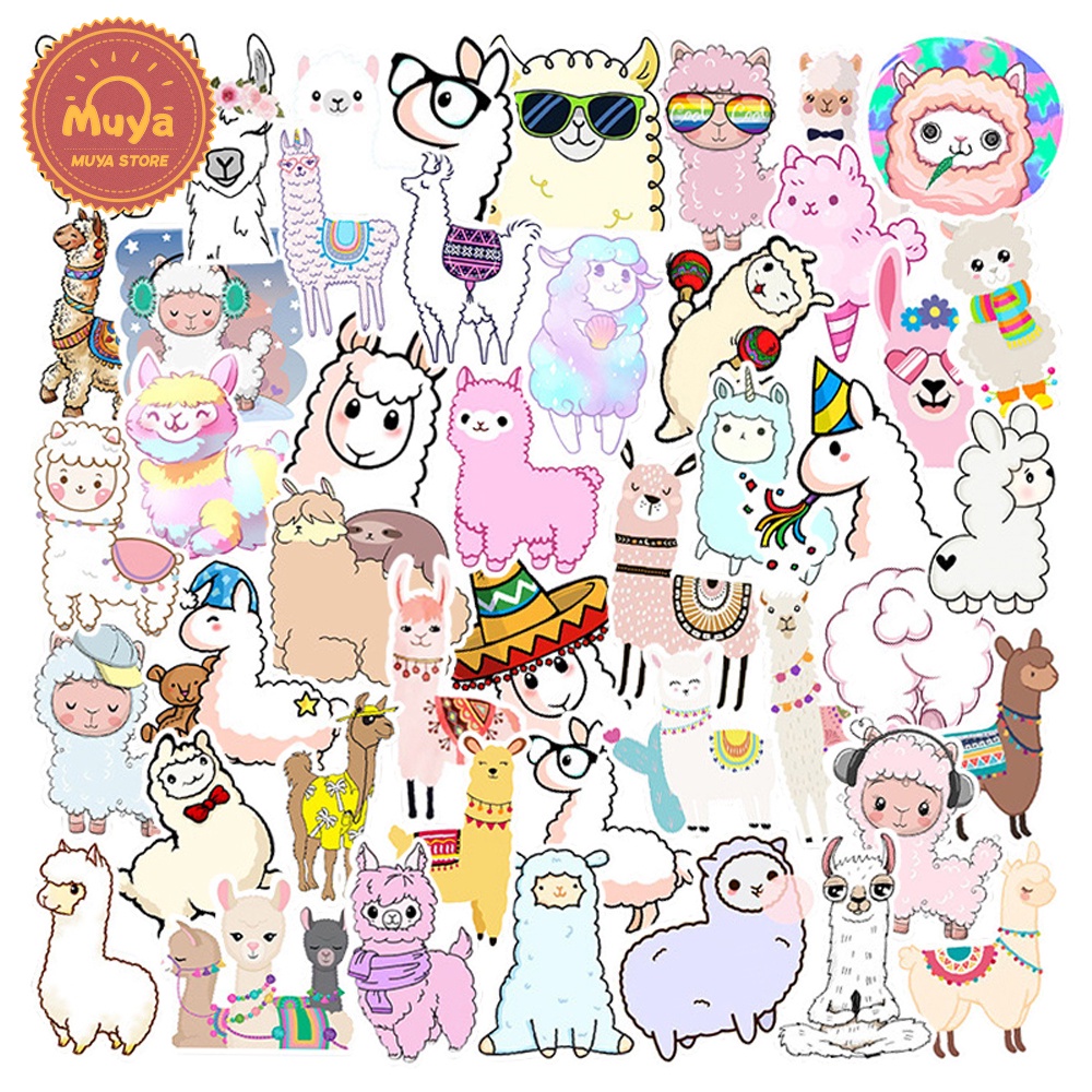 MUYA 50pcs Llamas and Alpaca Stickers Cute Animal Stickers Waterproof ...