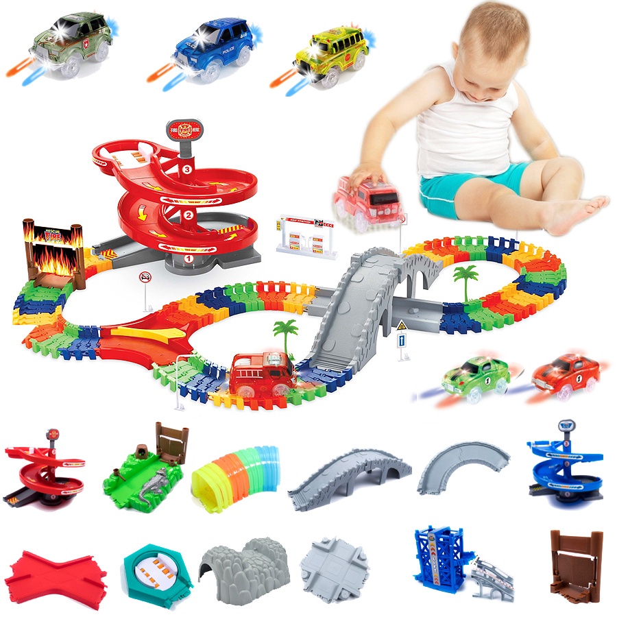 Railway Magical Glowing Flexible Track Car Toys Children Racing Bend ...