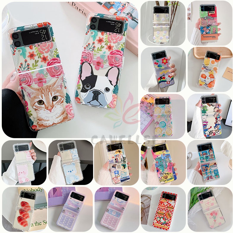 Cute Egg Bread Clear Casing Samsung Galaxy Z Flip 4 Z Flip 3 5G Z Flip 4 Zflip3 Hinge Hard PC Shockproof Protective Samsung Z Flip4  Z Flip 3 Phone Case