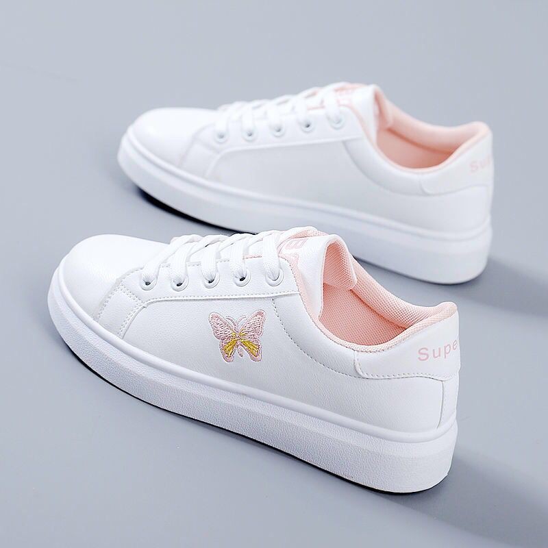 Low Top Butterfly Woman s Sneakers White Casual Flat Walking Shoes