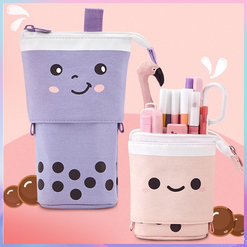 Kawaii Cartoon Pencil Case, Back To School Supplies Stationery, Japanese  Cute Bubble Tea Standing Pencil Pouch Pencil Box (blue)