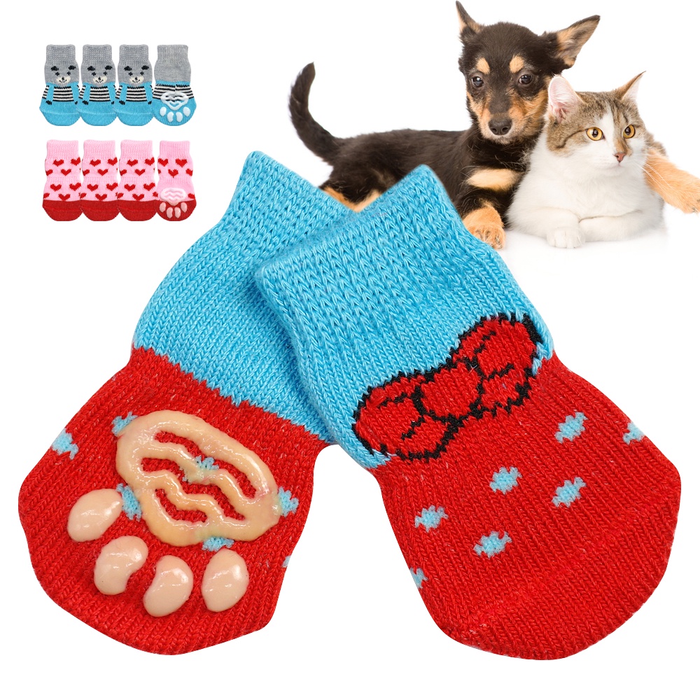 4x Anti Slip Puppy Dog Socks Cat Kitten Boots Knitted Warm Indoor Cotton Shoes for Pets XXS XS S M Shopee Singapore