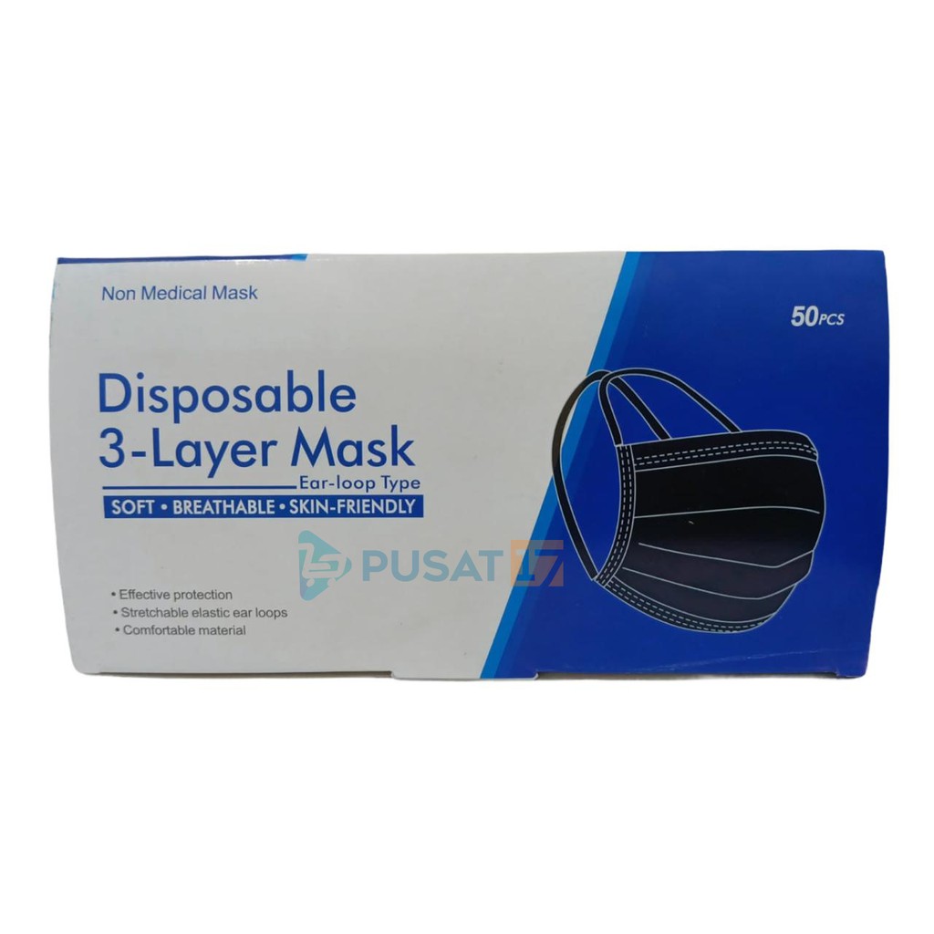 MASKER HEADLOOP HIJAB 3 PLY ISI 50PCS BOX / MASKER JILBAB HIJAB 3PLY BIRU DISPOSABLE FACE MASK BLUE - Gambar 2