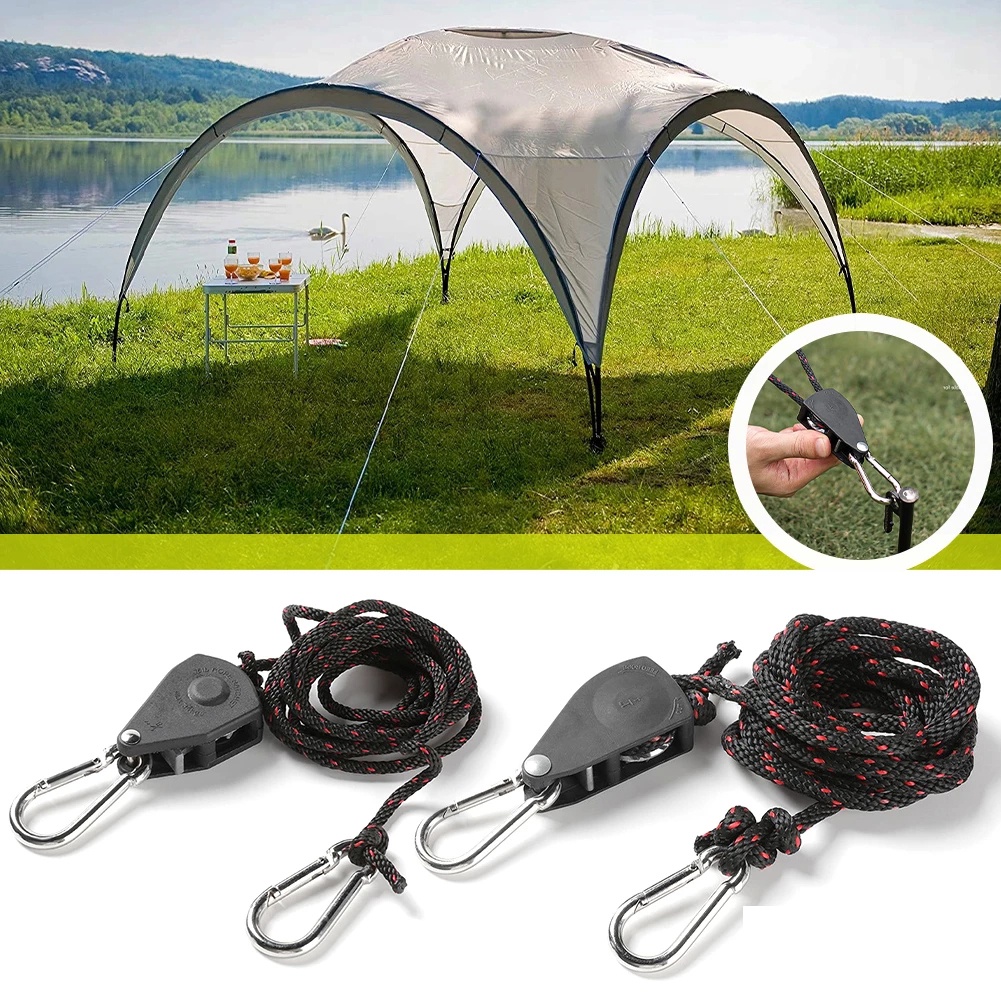 Portable Adjustable Outdoor Tent Rope with Pulley Carabiner/Easy Fixed Buckle Awning Nylon Ropes