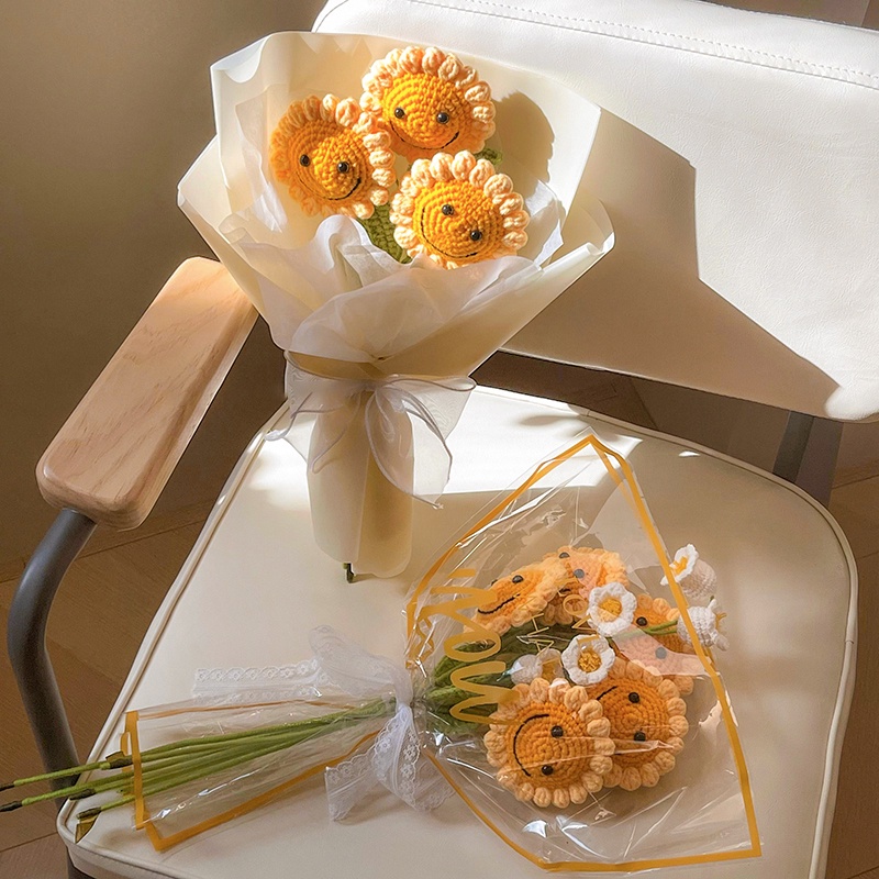 Handmade Crochet Flowers Sunflower Mother's Day Gift Creative Rose Artificial Flower Girl Gift Birthday Gift 儿童节礼物