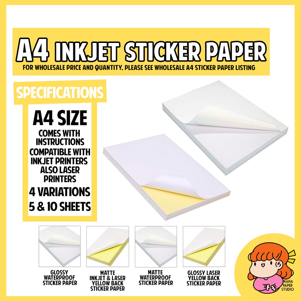 Glossy Sticker Paper Labels / A4 White Blank Customisable DIY Self-adhesive  Sheets / Inkjet & Laser Printable / Die Cut Machine Compatible 