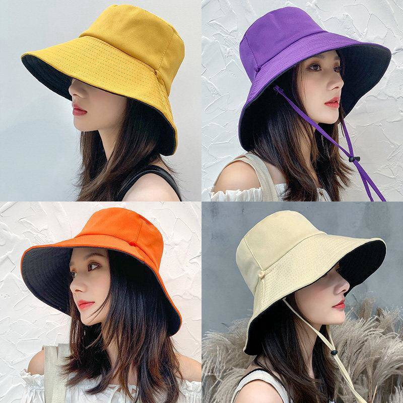 Fashion Bucket Hat Fisherman Cap Solid Color Travel Summer Beach Sun Hat  Women