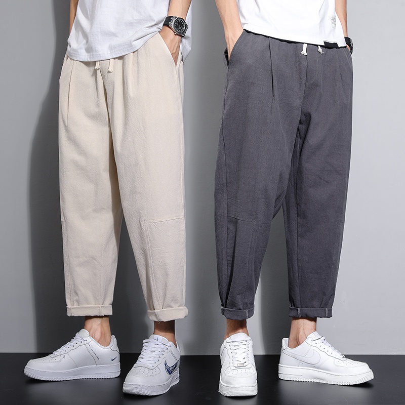 Mens Straight Casual Ankle-Length Pants Chinese Style Summer Male Harem ...