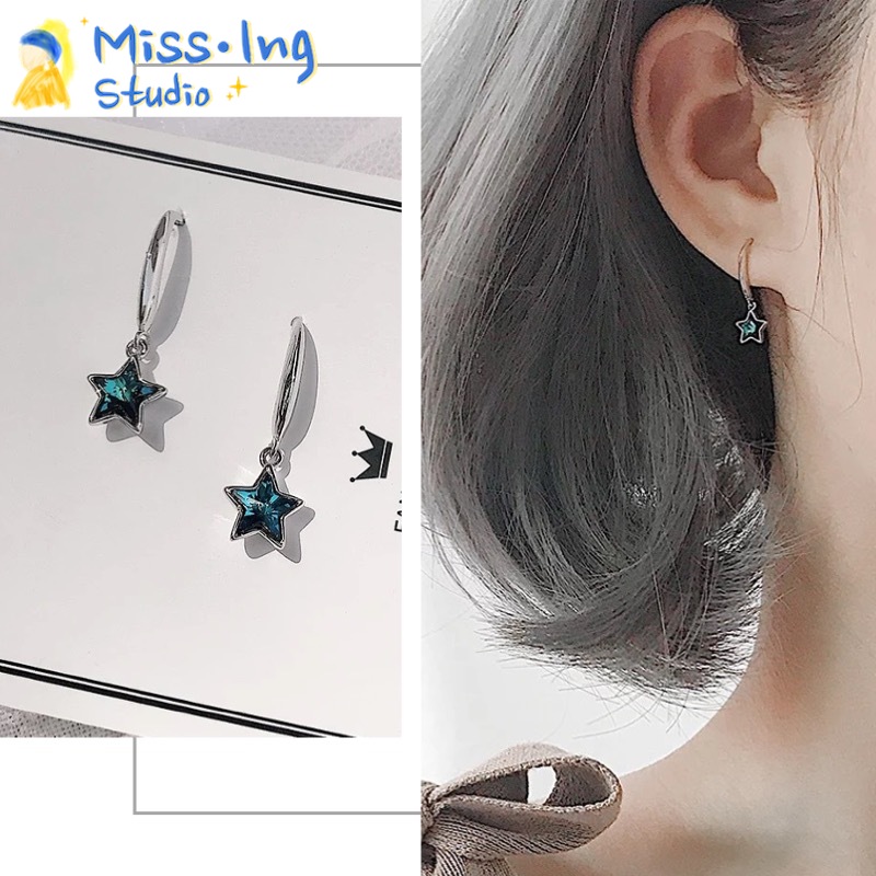 925 Earrings Blue Star Pendant Ocean Color Drop Dangling Earrings Ear