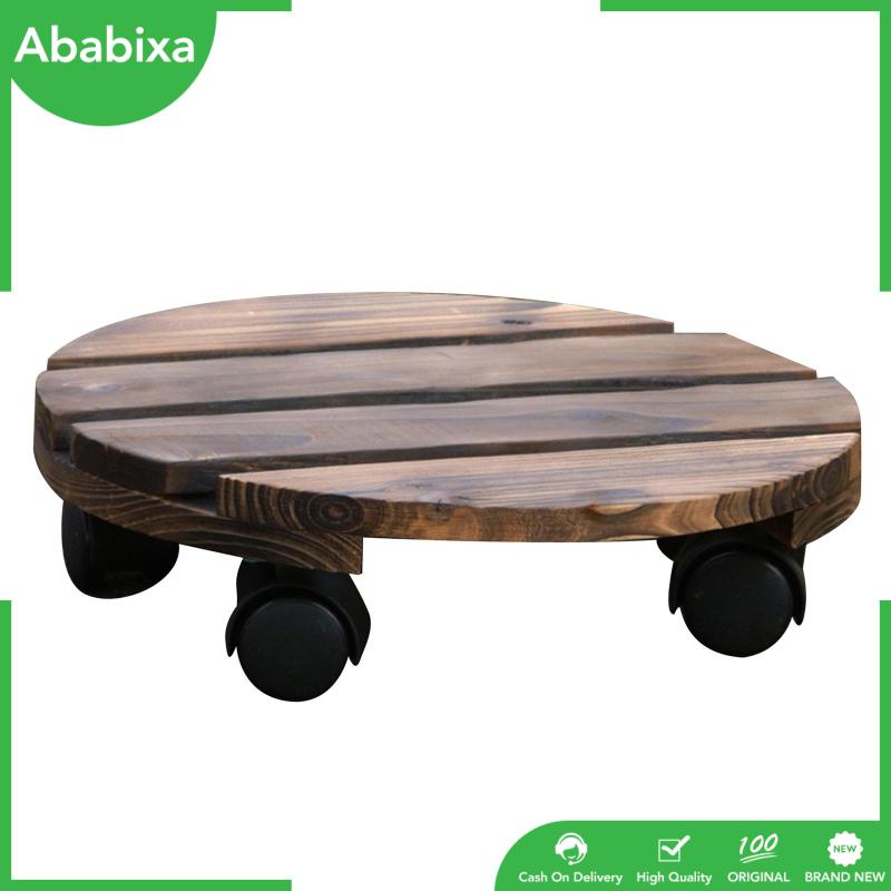 Wooden Plant Pot Caddy 25cm Round Garden Plant Pot Trolley 360 Degree