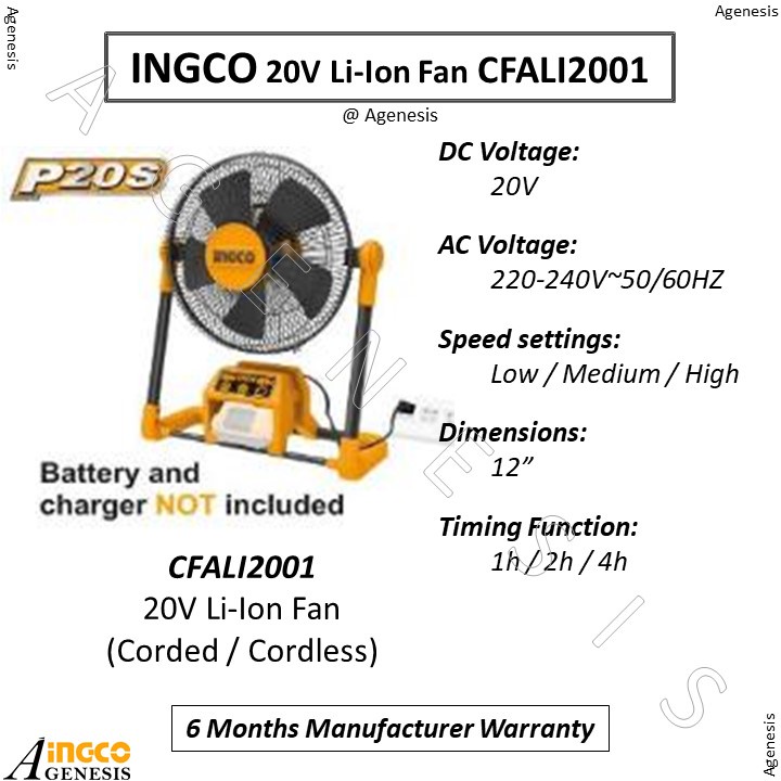 INGCO 20V LiIon Fan CFALI2001 Shopee Singapore