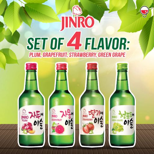 (SET OF 4) JINRO Soju 360ml MIX AND MATCH (Strawberry + Grapefruit