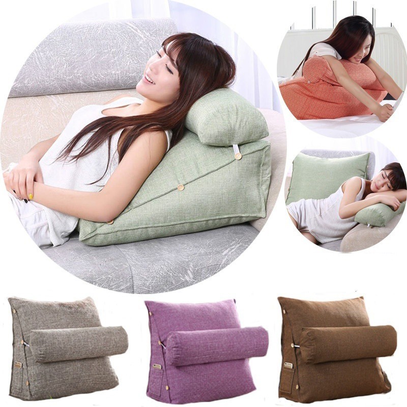 Stereo Wedge Shape Backrest Pillow Waist Cushion Washable Cotton Linen