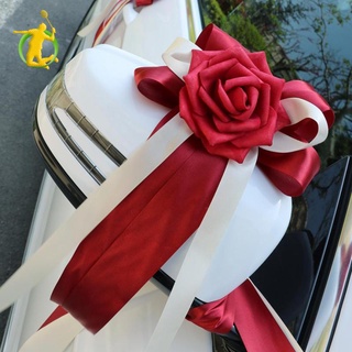9 Pieces Wedding Car Decorations Kit Silk Flower Ribbon Bows Set