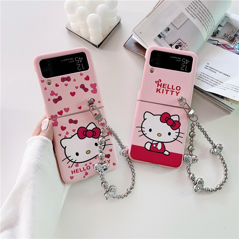 Cartoon Hello Kitty Bracelet Phone Case For Samsung Galaxy Z Flip 4 3 ...